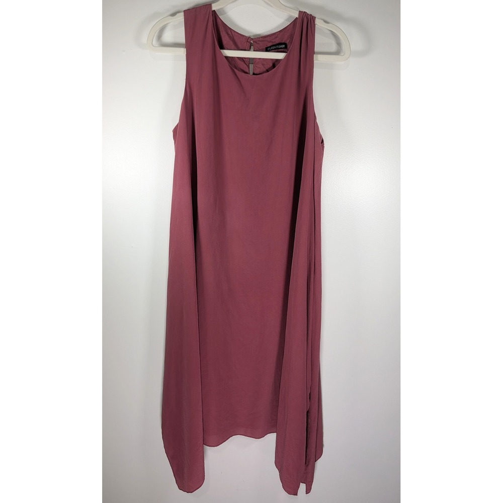 Eileen Fisher Silk Handkerchief Hem Shift Dress Mauve Pink Medium S16HN